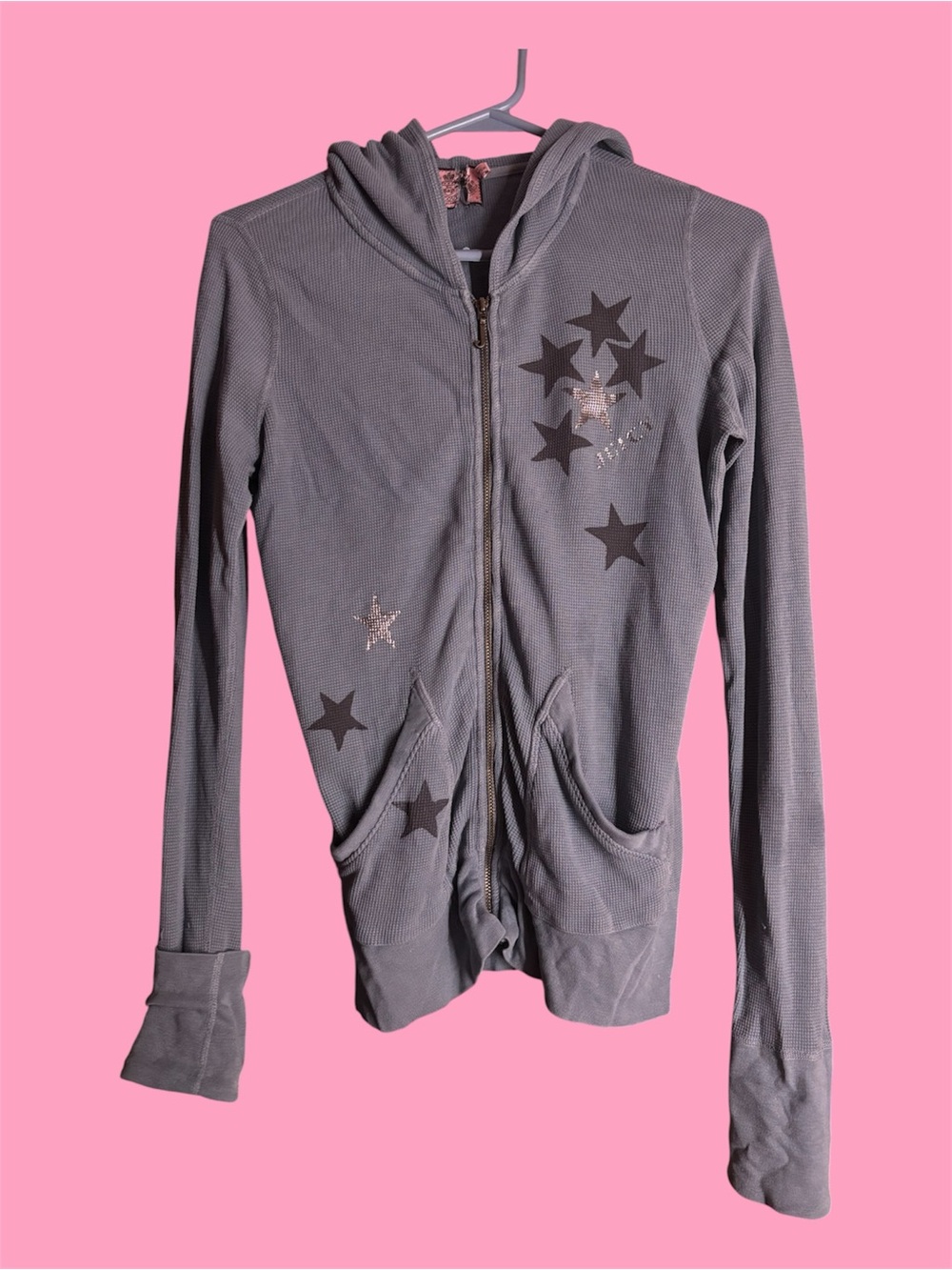 RARE VINTAGE Juicy Couture Heather Gray Waffle-Knit Zip Hoodie